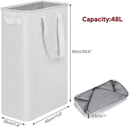 efluky Slim Laundry Basket, Narrow Laundry Hamper with Handles, Collapsible Dirty Clothes Hamper, Tall Laundry Bin for Laundry Room, Dorm and Bedroom, 12.7 Gallons(48L) White