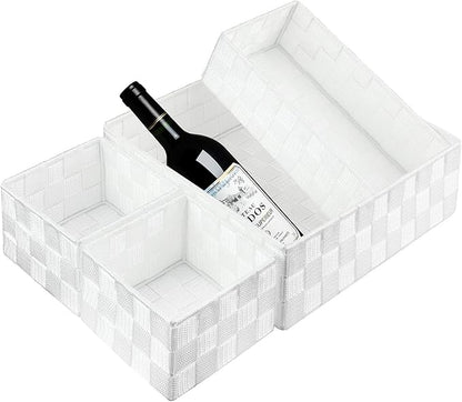Posprica Woven Storage Box Cube Basket Bin Container Tote Organizer Divider for Drawer,Closet,Shelf, Dresser (White)