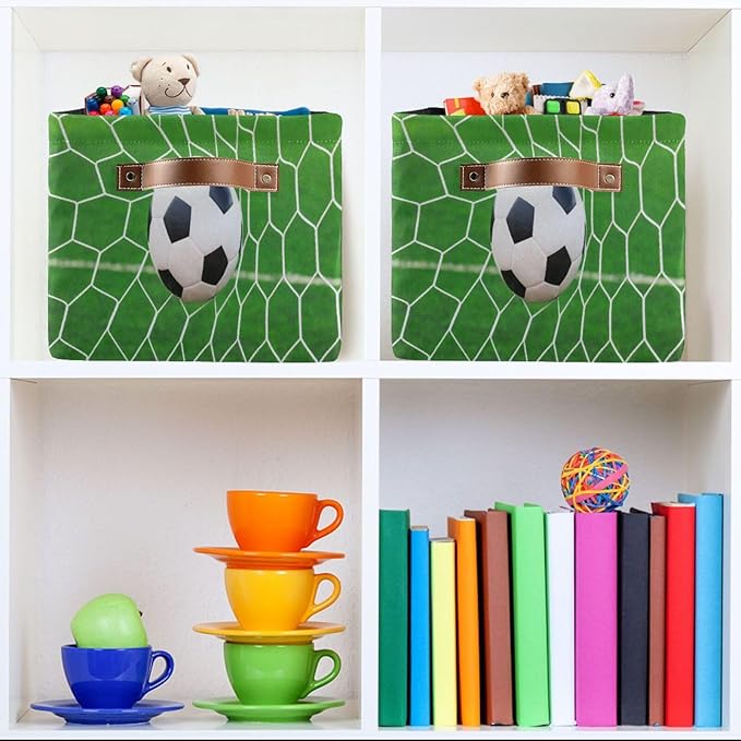 Sports Kids Large Shelf Storage Bin With Handles - Foldable Fabric Toy Organizer and Clothes Basket for Nursery and Bedroom