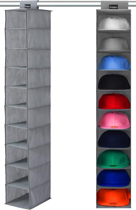 VAESIDA 10 Shelf Hat Rack Hanging Closet/Organizer for Storage - Best Baseball Cap Holder, Gray