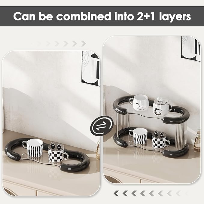 SYNCVIBE 3 Tier Bathroom Countertop Organizer Perfume Display Tray for Dresser Makeup Organizer Shelf for Vanity Bathroom Storage Perfume Tray Home Storage Holder for Skincare (Black, Oval)
