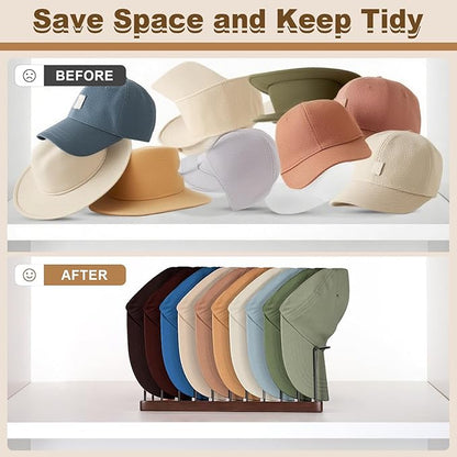 Hat Organizer for Baseball Caps, Wooden Tabletop Hat Rack Holder for 10 Hats Hat Display Stand for Closet Organizers and Storage Brown 1 Pack