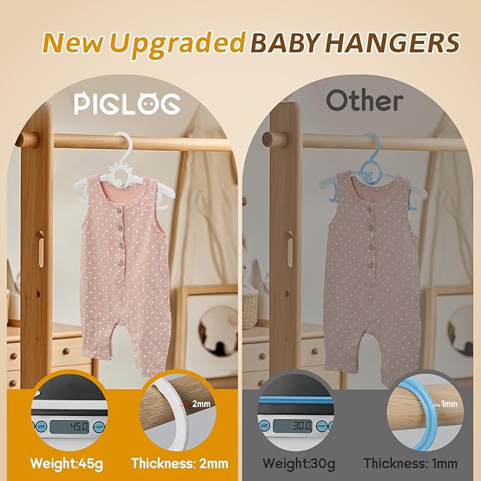 Kids Hangers 30PCS, 11"-14" Extendable and Stackable Baby Hangers, 45g Ultra-Thick Space Saving Non-Slip Plastic Hanger for Infant, Toddler and Nursery Closet, White