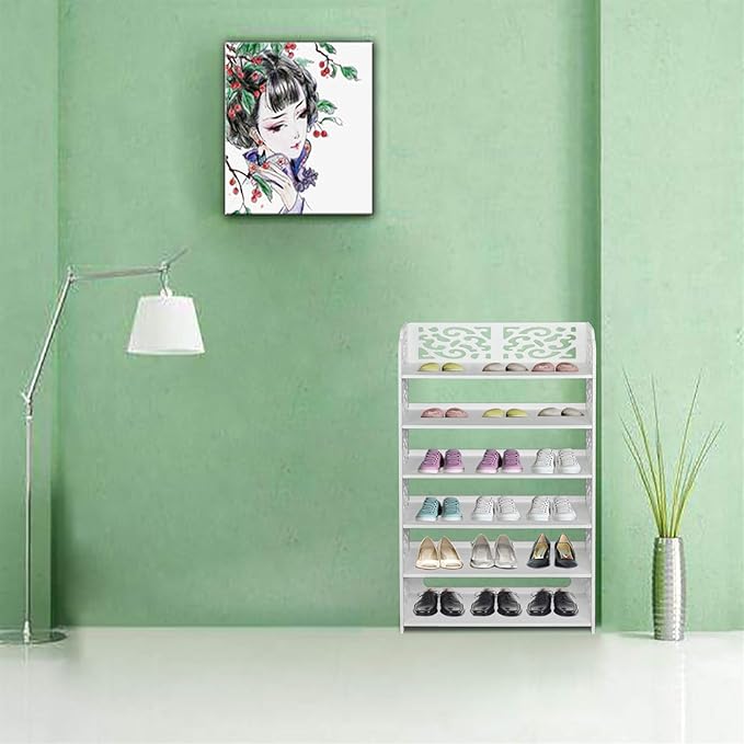 6 Tier Wood-Plastic Board Shoes Rack,Narrow Vertical Shoes Rack,Freestanding Shoe Organizer Shelf,Shoe Rack Storage Organizer,with Shelves,for Closet, Entryway, Front Door Entrance, Hallway (White)