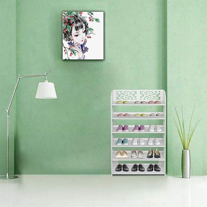 6 Tier Wood-Plastic Board Shoes Rack,Narrow Vertical Shoes Rack,Freestanding Shoe Organizer Shelf,Shoe Rack Storage Organizer,with Shelves,for Closet, Entryway, Front Door Entrance, Hallway (White)