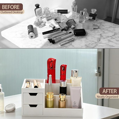 Countertop Perfume & Makeup Organizer - Wooden Rack, Cologne Stand Shelves & Skincare Organizer for Bedroom Dresser, Organizador de Perfumes Estante para Perfumes (Middle, 01) (White, 01)