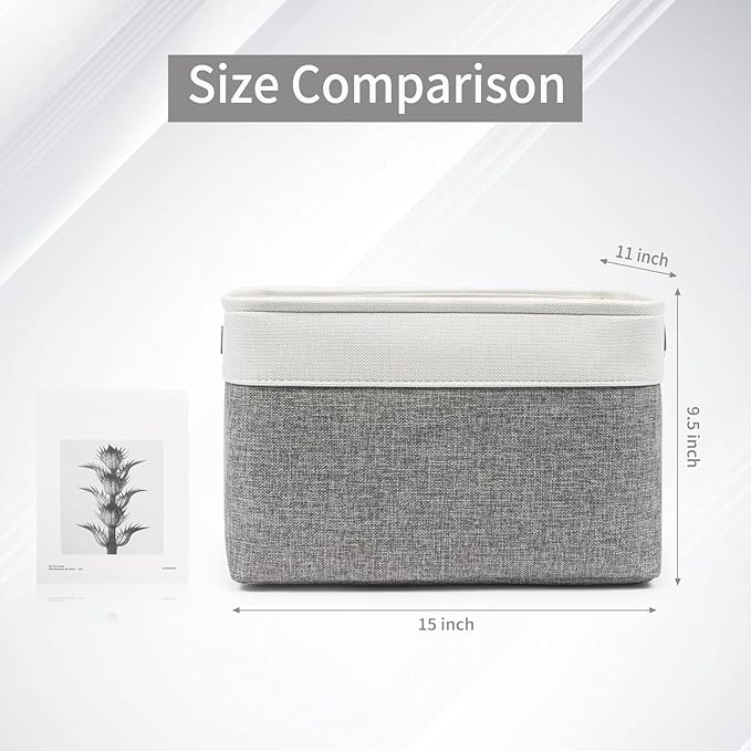 Bagnizer Storage Bins Large Fabric Storage Baskets for Shelves 3 Pack, Decorative Linen Closet Baskets with Handles for Organizing, Shelf, Clothes, Home, Office, 15x11x9.5Inches (Grey&White)