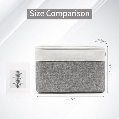 Bagnizer Storage Bins Large Fabric Storage Baskets for Shelves 3 Pack, Decorative Linen Closet Baskets with Handles for Organizing, Shelf, Clothes, Home, Office, 15x11x9.5Inches (Grey&White)