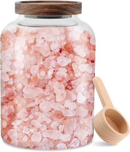 74 oz Glass Bath Salt Jar, Bath Salt Container with Wooden Lid& Scoop, Bathroom Organizers, Airtight Storage Bathtub Accessories for Women
