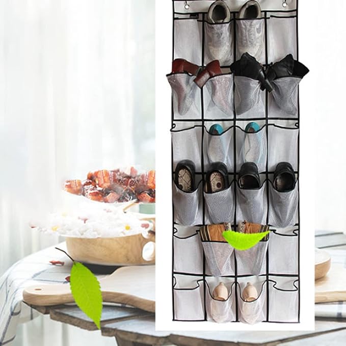 Over The Door Shoe Organizers, 24 Large Pockets Mesh Hanging Shoe Rack Non Woven Folding Hanging Shoe Holder Multipurpose Storage Bag for Door