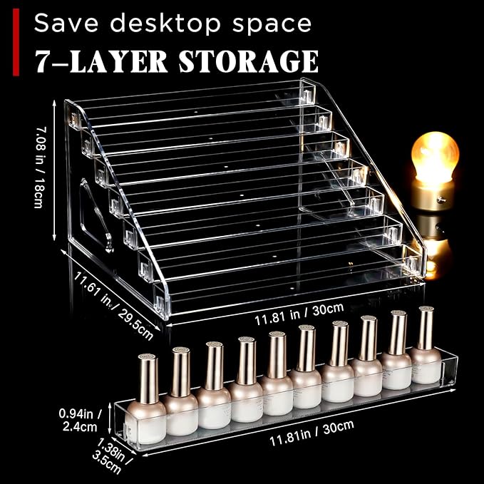 Jetec 2 Pcs 7 Tiers Style Acrylic Card Display Stand Sunglasses Organizer Nail Polish Holder Versatile Display for Trading Cards Greeting Card Stand Essential Oils Cosmetic Eyewear Rack