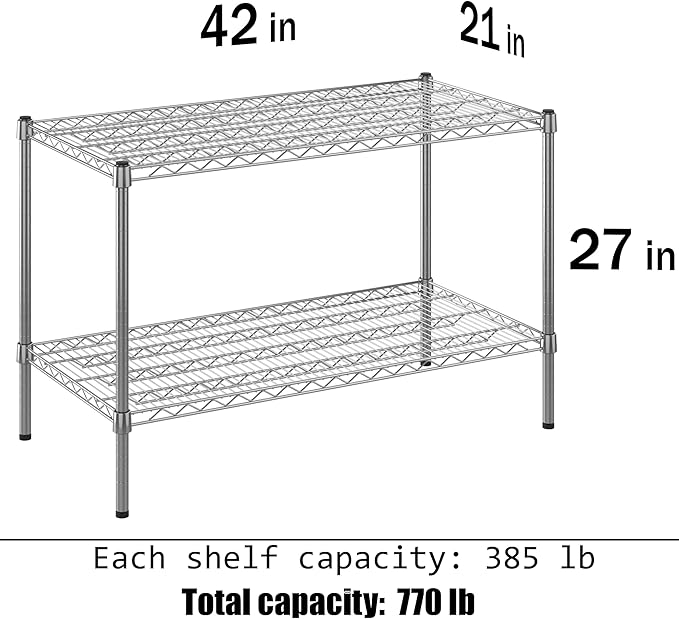 21" Deep x 42" Wide x 27" Height Wire Shelving Kit | 2-Tier | NSF Commercial Storage Rack Unit