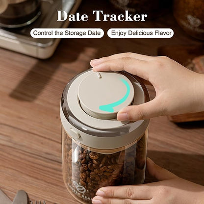 Coffee Bean Storage Container with One-way Valve Airtight Lid Date Tracker for Coffee and More Food Fresh and Storage, Clear Borosilicate Glass Coffee Canister(1.2 Qt - 13.1 OZ)