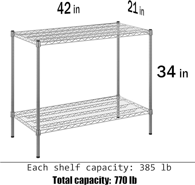 21" Deep x 42" Wide x 34" Height Wire Shelving Kit | 2-Tier | NSF Commercial Storage Rack Unit