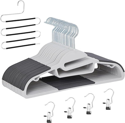 VECELO 25 Pack Coat Hangers, Premium Quality Plastic Suit Clothes Hanger, Non-Slip, Heavy-Duty, S-Shaped Opening, 360º Swivel Hook, Space-Saving for Bedroom Closet