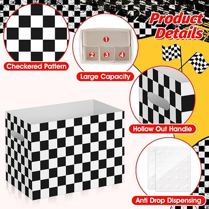2PCS Black and White Checkered Utensil Holder Paper Utensil Caddy for Checkered Birthday Decorations Race Car Party Favors Disposable Cutlery Holder with Handles for Birthday Party Supplies