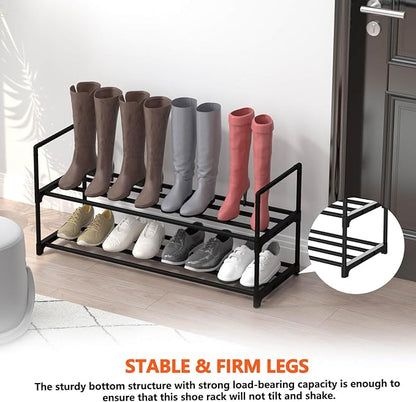 Hsscblet 2 Tier Metal Shoe Rack,Adjustable Shoe Shelf Storage Organizer,Stackable Boot & Shoe Storage,for Entryway,Hallway,Closet,Black