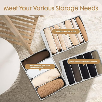 Criusia 6 Pack Large Clothes Organizer, Wardrobe Closet Organizer and Storage with Handles, Foldable Fabric Closet Organizers Dividers for Clothing, Pants, Jeans, Sweater, T-shirts, White