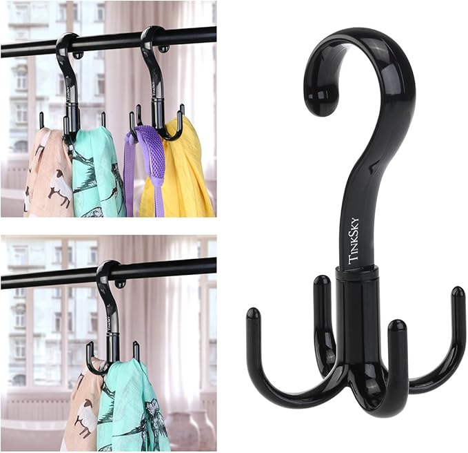 TinkSky Belt Hanger Scarf Tie Rack Holder Hook for Closet Organizer 360 Degree Rotating 3 Pack