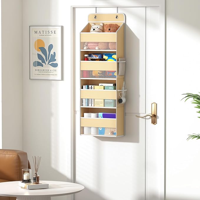 Kaitiemoo 1 Pack 4-Tier Over the Door Organizer, Heavy-Duty Large Deep Pocket Hanging With 4 Large Front & 4 Side Pockets With for Pantry, Kitchen, Bathroom, Dorm, Beige