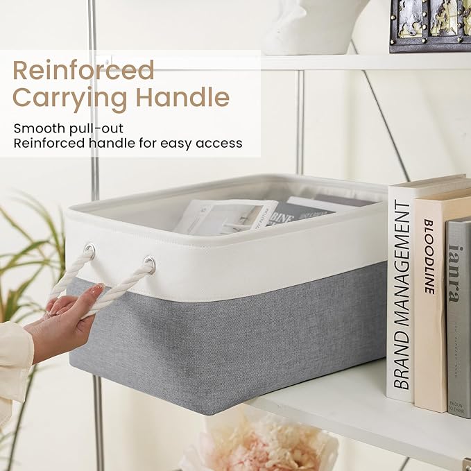 Large Storage Baskets- 15.7x11.8x8.26 inch Storage Bins for Shelves and Closet Organizing, Foldable Fabric Bin for Home Organization Clothes and Laundry (1-Pack, White&Gray)