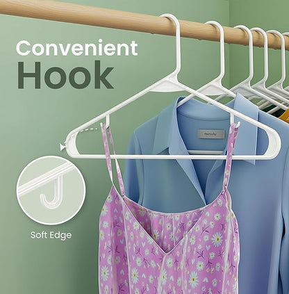 Utopia Home Plastic Hangers 20 Pack - Space Saving Clothes Hanger - Durable & Strong Closet Organizers and Storage with Built-in Strap Hooks - Essential for Shirts, Pants, Skirts & Coats (White)