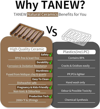 Tanew Self Draining Premium Brown Ceramic Waterfall Soap Dish, Bar and Shower Soap Holder Sponge Holder Soap Tray Savers for Bathroom, Shower, Kitchen, Sink and Countertop