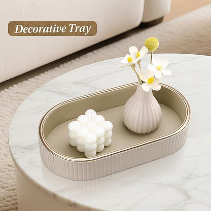 GORESE PU Leather Perfume Tray Nightstand Organizer, Small Oval Desk Tray Jewelry Trinket Trays Valet Organizer Key Bowl for Entryway Dresser Bathroom, Catchall Trays for Men Women, 11×5.9 in, Beige