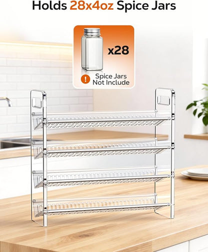 Nieifi Transparent Spice Rack Rustproof,without Seasoning Jars,4-Tier ABS Plastic Spice Rack Organizer for Cabinet and Countertop,Thickened Corrosion-Resistant-Tiered Kitchen Accessories