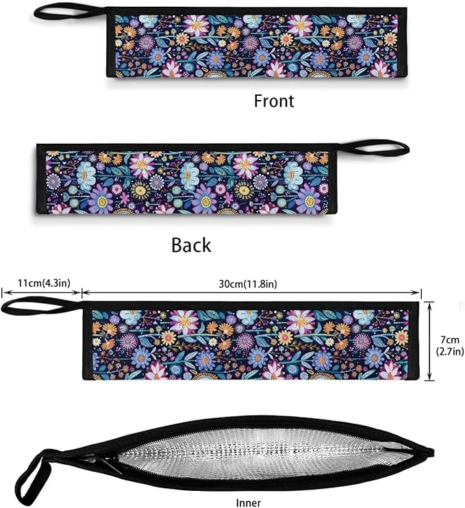 COEQINE Blue Retro Flower Large Utensil Holder Storage Case for Fork Spoon Knife Organizer Outdoor,Retro Lotus Floral Portable Travel Accessories Silverware Case for Lunch Box