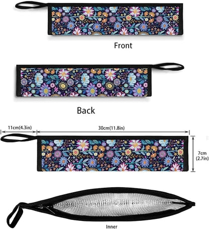 COEQINE Blue Retro Flower Large Utensil Holder Storage Case for Fork Spoon Knife Organizer Outdoor,Retro Lotus Floral Portable Travel Accessories Silverware Case for Lunch Box