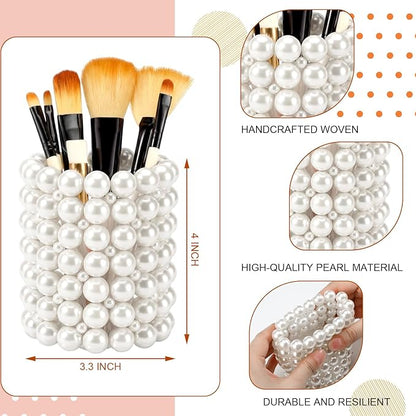 Domensi Pearl Makeup Brush Holder Clear Pencil Pen Holder Makeup Brush Storage Container Cup for Table, Dresser, Bathroom, Bedroom Organization