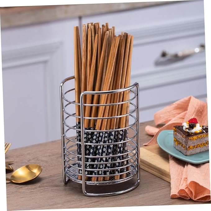SHOWERORO Stainless Steel Chopstick Storage Holder and Drainage Basket for Home Silver Utensil Organizer for Kitchen Counter Ideal for Drying Chopsticks and Flatware