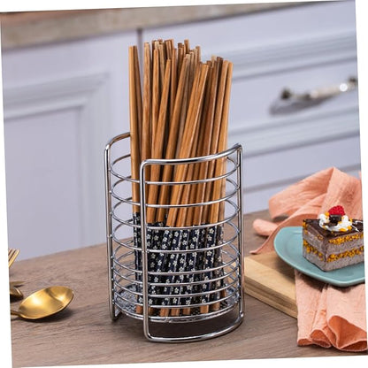 SHOWERORO Stainless Steel Chopstick Storage Holder and Drainage Basket for Home Silver Utensil Organizer for Kitchen Counter Ideal for Drying Chopsticks and Flatware