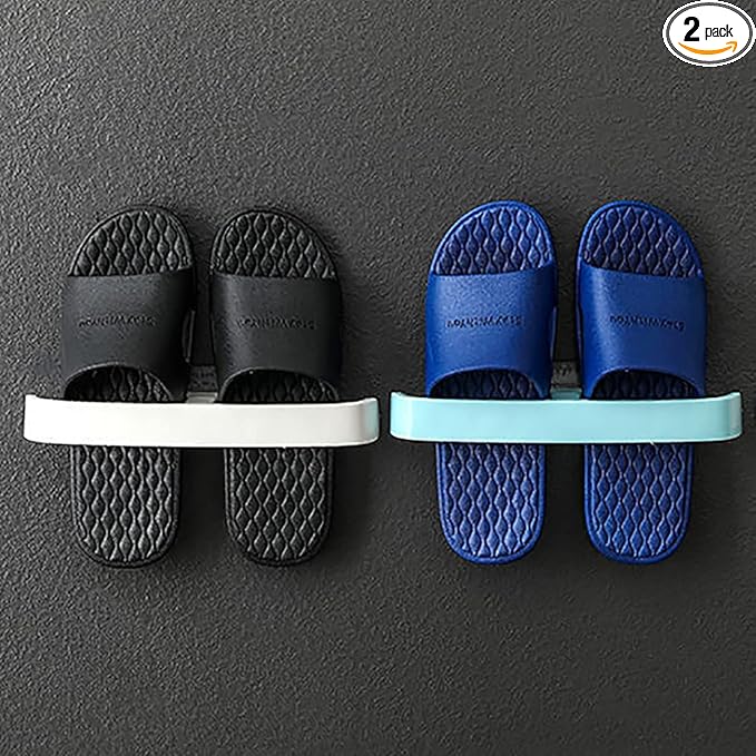 Wall Mounted Shoe Rack, Hanging Shoe Rack for Door, Self Adhesive Wall Mounted Holders Shelf Hanging Bathroom Storage Box Slippers Hanger Shoe Rack Shoe Organizer (2pc)