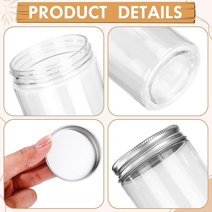 20 Pcs Plastic Jars with Lids 20 oz Plastic Food Storage Jar Spaghetti Containers Cylinder Containers with Screw on Lids for Dry Goods, Spice, Noodles, Spices and More(Silver)