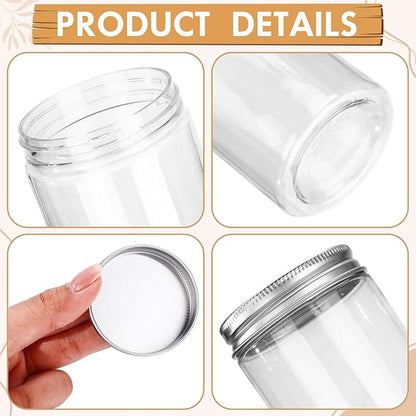 20 Pcs Plastic Jars with Lids 20 oz Plastic Food Storage Jar Spaghetti Containers Cylinder Containers with Screw on Lids for Dry Goods, Spice, Noodles, Spices and More(Silver)