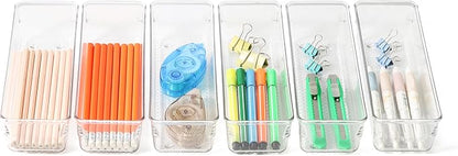 6 Set Clear Plastic Junk Drawer Organizer Vanity Curlery Utensil Makeups Organizer for Kitchen 9''X 3''