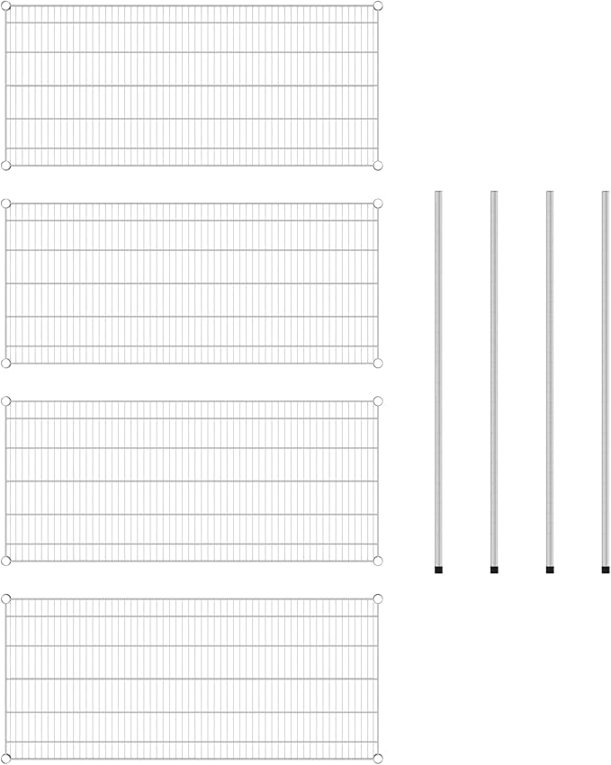 Commercial NSF Listed Chrome Stationary Wire Shelving Kit 24" x 54" x 54", with 4 Shelves Perfect for Warehouse, Walk-in Refrigerator, Freezer, Grocery Store, Restaurant, Dishroom