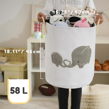 Baby Hamper Extra Large Nursery Hamper, 58L Kids Toys Basket Laundry Basket for Baby's Dirty Clothes Collapsible Storage Basket Canvas Clothes Hamper Toy Box Dorm Room Essentials for College