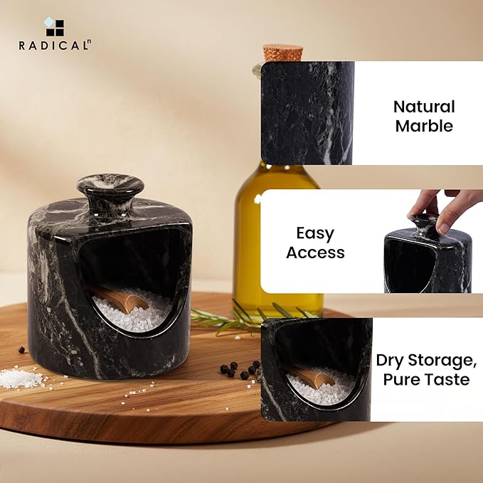 Radicaln Marble Salt Cellar 4.5" Inch Black Handmade Salt Jar & Table Pig Salt Cellar Storage For Kitchen Countertop, Ideal Salt Container, Salt Dish & Sugar Bowl For Table