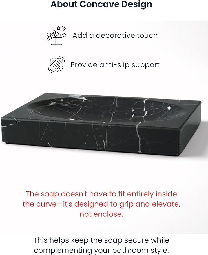 Marble Soap Dish for Shower - Stone Soap Tray Holder, Natural Soap Bar Holder Countertop Caddy, Marble Bathroom Accessories (Nero Marquina)