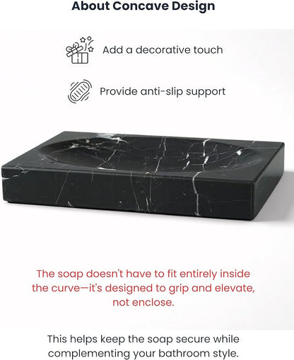 Marble Soap Dish for Shower - Stone Soap Tray Holder, Natural Soap Bar Holder Countertop Caddy, Marble Bathroom Accessories (Nero Marquina)