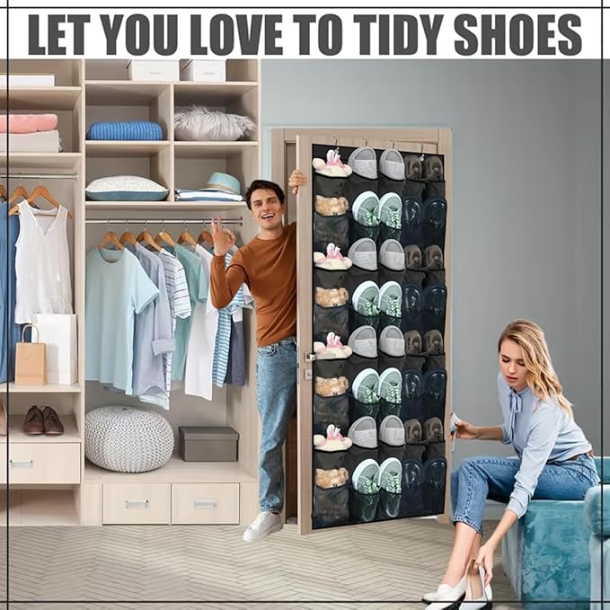 Over the Door Shoe Organizer, 40 Large Mesh Pockets Hanging Shoe Rack Organizer for Closet Behind the Door Storage Holder for Bedroom, Entryway,Dorm, Apartment and Small Spaces
