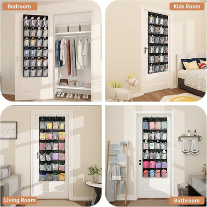 FENTEC 24 Large Pockets Over Door Shoe Organizer, Mesh Hanging Shoe Organizer for Closet Mesh Closet Holder, Back of Door Organizer for Cruise Ships, Rack for Wall, Black, 1 Pack