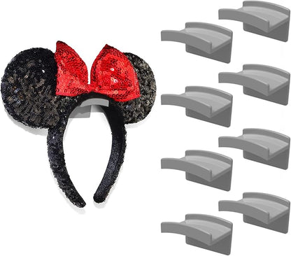 Modern JP Adhesive Hooks for Disney Ears (8-Pack) - Minimalist Disney Ear Holder, No Drilling Headband Holder Design, Strong Hold Headband Organizer - USA Patented, Gray