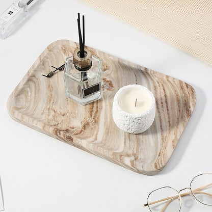Koville Marble Tray, 12"x8" Natural Marble Vanity Tray for Countertop Bathroom Kitchen Dresser, Decorative Catchall Trays for Perfume Jewelry, Rectangular Stone Serving Tray（Palissandro）