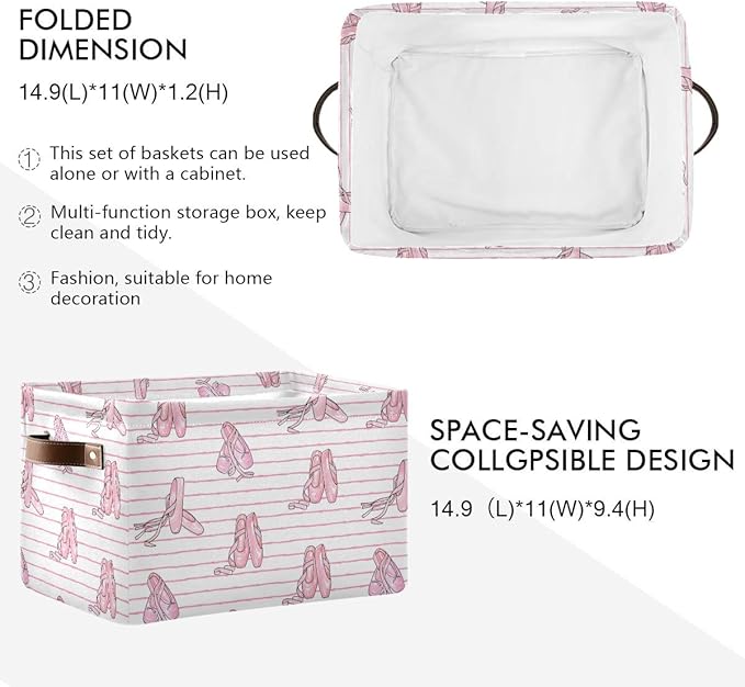 Ballet Shoes Storage Basket Bin, Large Cube Storage Box Canvas Collapsible Storage Organizer for Home Office Closet - 15 L x 11 W x 9.5 H