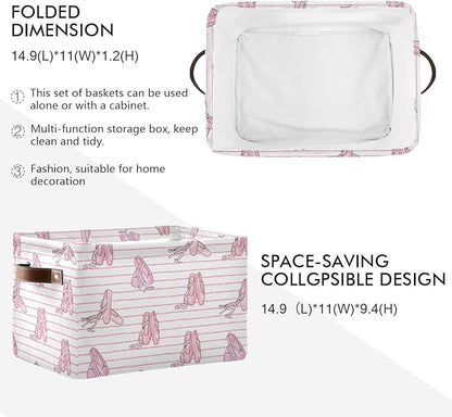 Ballet Shoes Storage Basket Bin, Large Cube Storage Box Canvas Collapsible Storage Organizer for Home Office Closet - 15 L x 11 W x 9.5 H