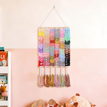 OAOLEER Hair Bow Holder Organizer for Girls Hair Bows,Hair Accessories Headband Organizer Bow Storage Hanger for Baby Girls Wall Hanging Decor for Toddler Girls (White B)